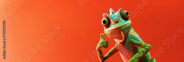 Fototapeta chameleon doing thumb up. Wall Art Poster Design for Home Decor, 4K Wallpaper and Background for desktop, laptop, Computer, Tablet