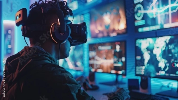 Obraz Virtual Reality Maestro A Tech Savvy Pro Orchestrating Gaming Adventures with Precision and Style