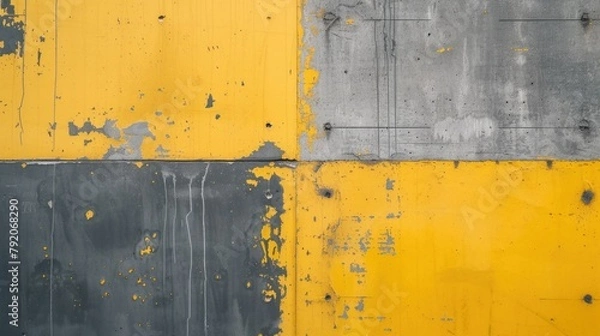 Fototapeta Grunge Yellow Grey Checkered Construction Building Wall Texture Background
