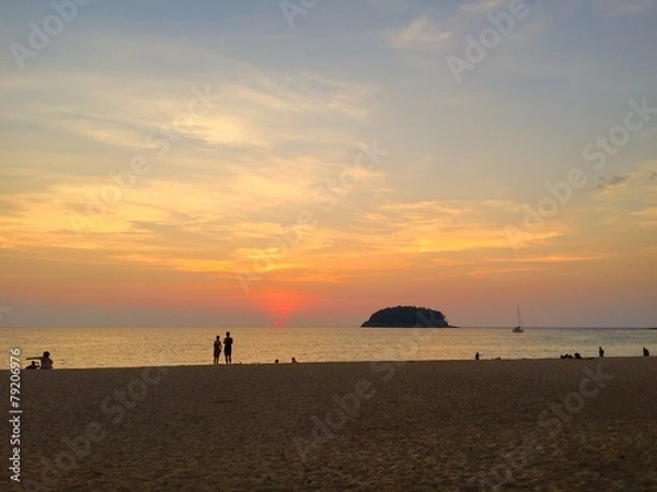 Obraz Kata beach sunset with tourists