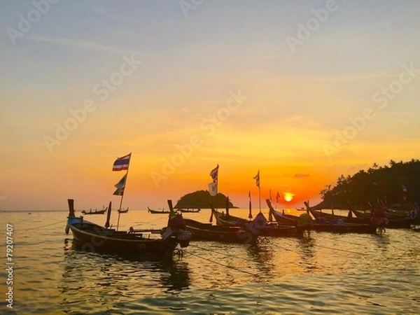 Obraz Kata beach sunset boats