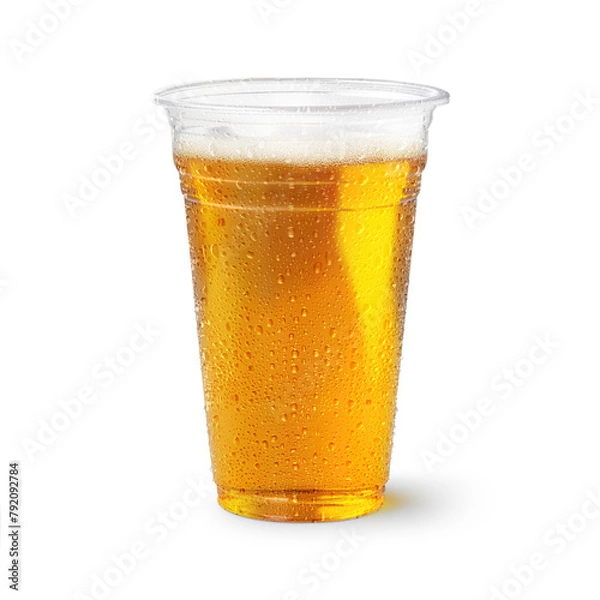 Obraz An image of a Beer Plastic Cup with water drops isolated on a white background