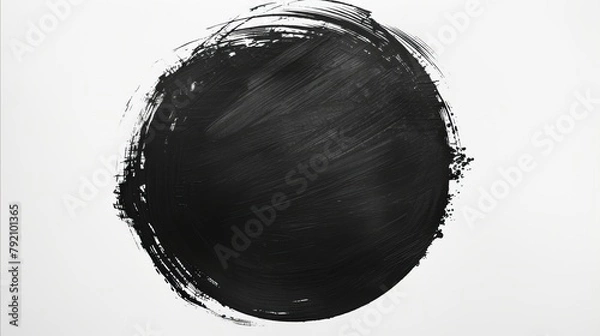 Fototapeta A Japanese painting style circle drawing with black color on white background. A perfect circle from a Japanese artist.