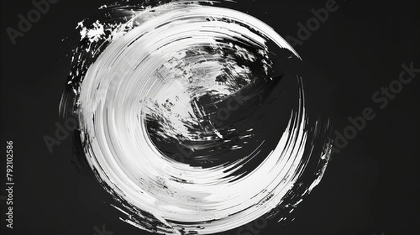 Fototapeta An ink stroke with a circular pattern. White ink strokes on a black background. A Japanese style artwork. Like the rolling waves of the sea.