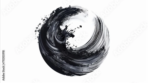Fototapeta Black circles from a Japanese artist on a white background. A black circle made with one brush stroke is like Japanese calligraphy art. Like the waves of the sea.