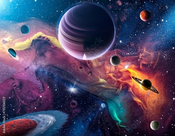 Obraz outer space; style encaustic ,semitransparent