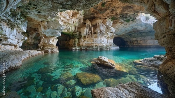 Fototapeta The famous Grotta della Poesia, province of Lecce, in the Salento region of Puglia, southern Italy.

