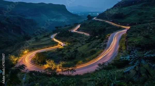 Fototapeta A long exposure night shot of the road at Serra da Leba near Lubango in the province of Hula in Angola.

