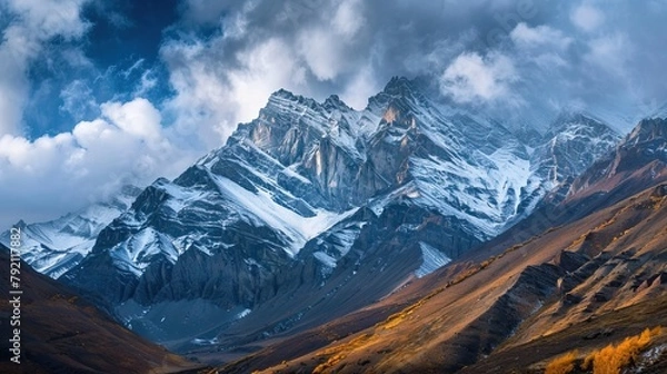 Fototapeta Barren mountains at Losar, Spiti Valley, Himachal, India.

