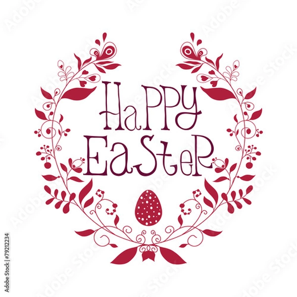 Fototapeta Happy Easter festive poster with decorative elements, quotes