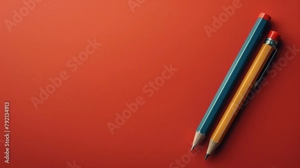 Fototapeta Two Pencils on Red Surface