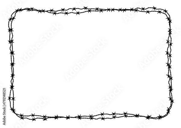 Fototapeta 有刺鉄線（バーブドワイヤー）シルエットベクターフレーム背景