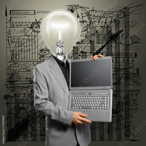 Fototapeta Lamp Head Businessman with Laptop