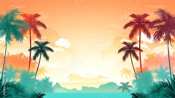 Fototapeta a beach scene and palm trees