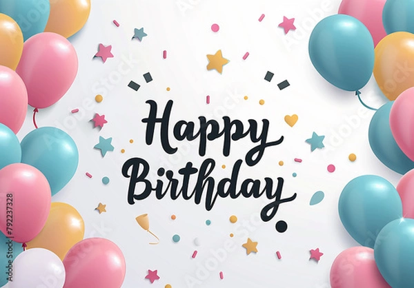 Fototapeta Photo of birthdays card , banner vector design decoration with balloons 