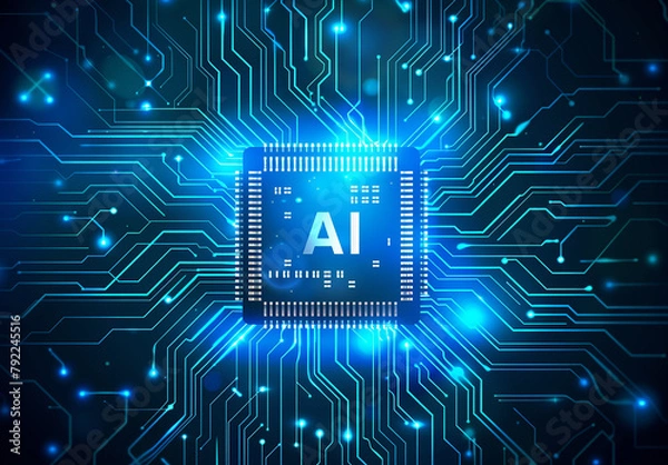 Fototapeta Photo of ai technology microchip background design with digital transformation concept