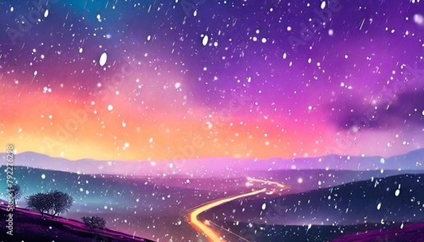 Fototapeta A mesmerizing 3D render of a clear sky with rain and snow falling simultaneously, creating a surreal and captivating scene