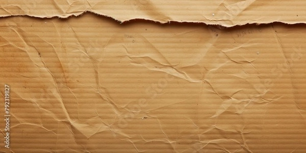 Fototapeta wrinkled crumpled recycle paper background texture pattern. crush paper craft flat lay backdrop with copy space. Ripped beige cardboard paperboard surfaces
