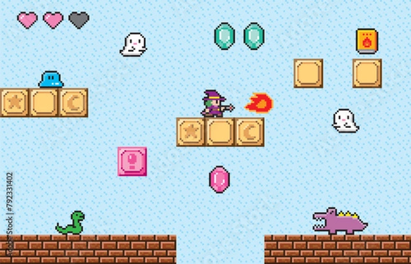 Obraz アクションゲーム風ドット絵　魔女フィールド画面