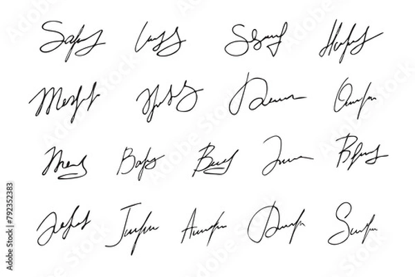 Fototapeta Collection of vector signatures of fictitious autograph. Signature for the convention. Signature document.