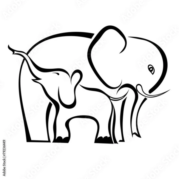 Fototapeta A pair of elephants mother and baby isolated on white background