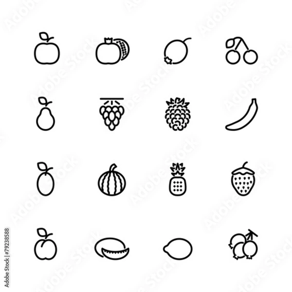 Obraz fresh fruit icon set
