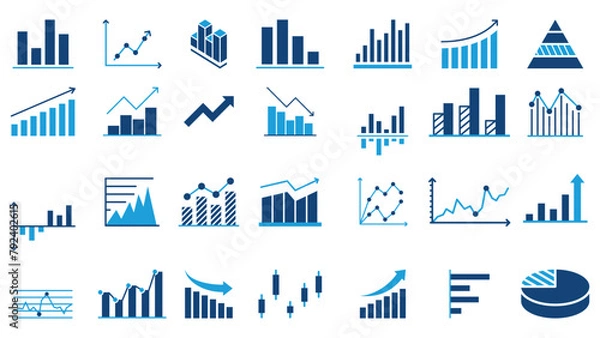 Obraz growth bar chart solid icon set vector design in trendy style