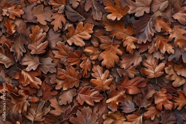 Obraz A close up of brown leaves on a ground