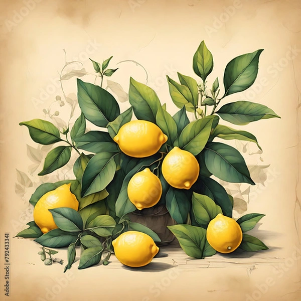 Obraz lemon tree in parchment paper background