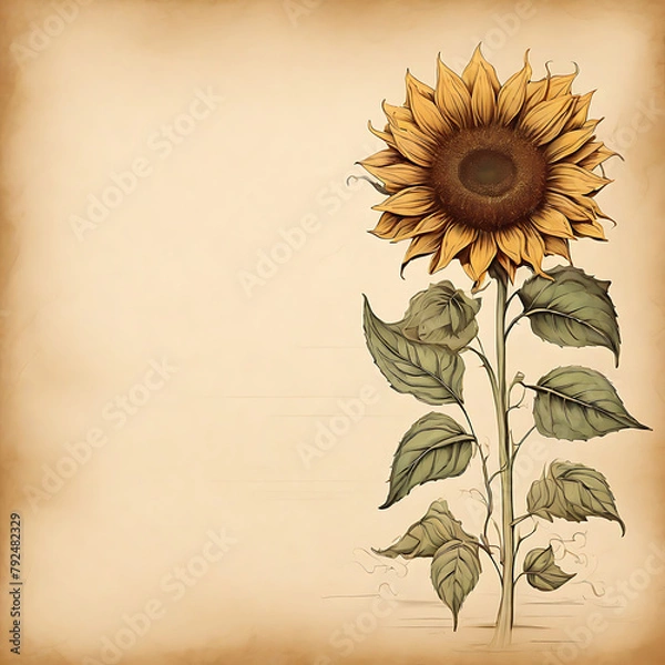 Fototapeta sun flower in parchment paper background
