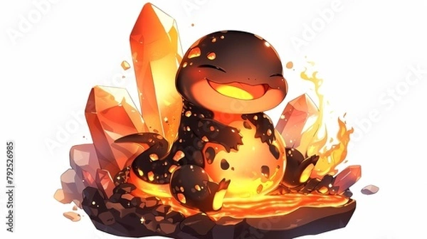 Fototapeta Cute salamander character in lava