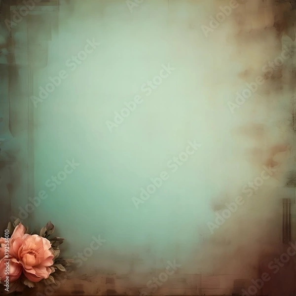 Obraz Aged wallpaper in greenish brown color with an empty middle and a red flower at the bottom, retro design