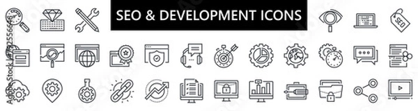 Obraz Search Engine Optimization Vector Outline Icons. SEO Elements.