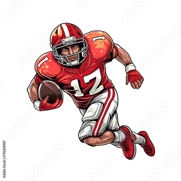 Obraz Focused American football player in mid-run with the ball, rendered in a vibrant, action-packed vector style. Generative AI