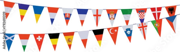 Fototapeta Garlands with pennants in the colors of the participating teams	