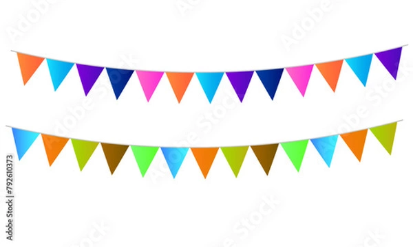 Fototapeta set of multicolored buntings garlands flags on white background