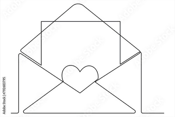 Fototapeta Continuous one line email outline Hand Drawn Symbol vector art illustration