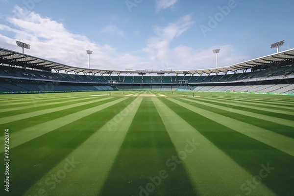Fototapeta Beautiful view of Cricket stadium with green grass