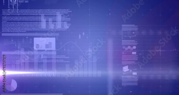 Fototapeta Image of financial data processing over blue background