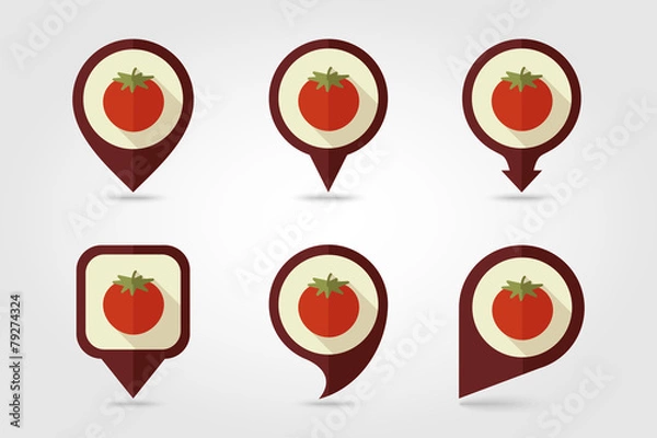 Fototapeta Tomato mapping pins icons with long shadow