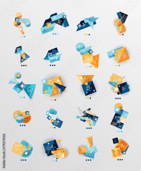 Fototapeta Set of glossy paper style geometric abstract infographics