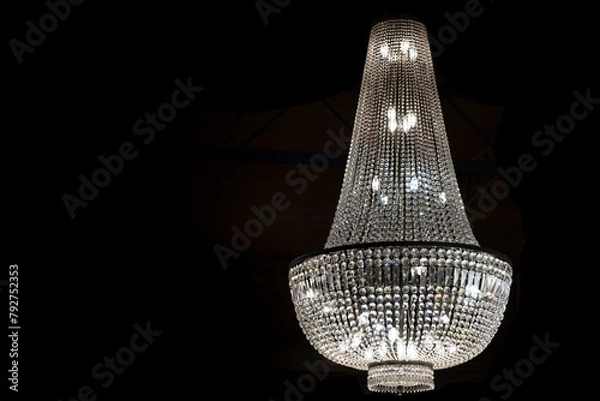 Fototapeta Large Pocket Chandelier or Great Gatsby Chandelier at black background. Copy space