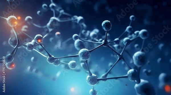 Fototapeta Molecular structure background, 3d render. Science and medical background