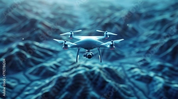 Fototapeta Digital low poly 3d drone flying over landscape