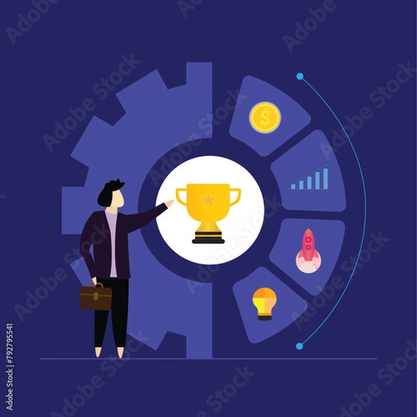 Fototapeta Business Management and Process Illustration, Person Working with Efficiency and Modern Productivity Style
