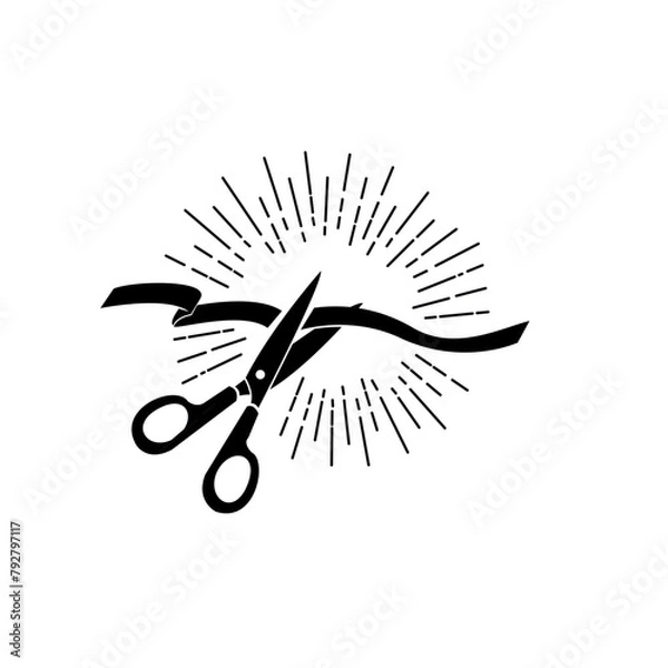 Obraz cutting ribbon ceremony  silhouette with sunburst icon vector