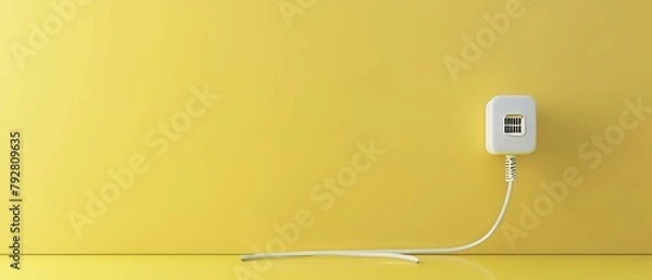 Fototapeta An electric plug on a pastel yellow background. 3D rendering