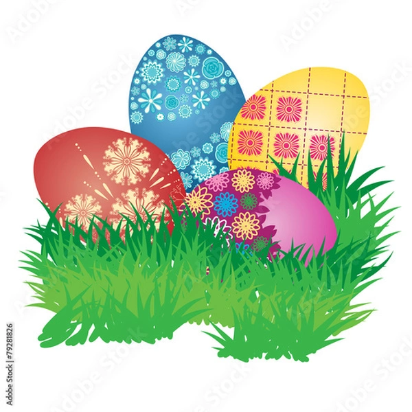 Obraz Decorated Easter Eggs on Fresh Green Grass
