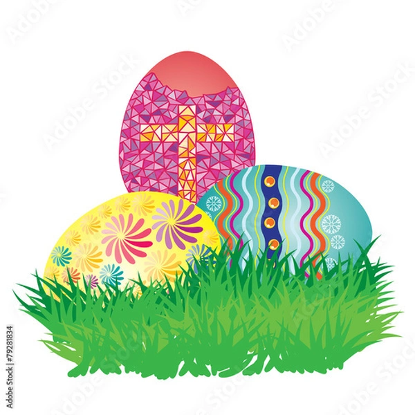 Obraz Decorated Easter Eggs on Fresh Green Grass