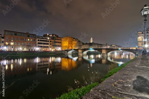 Obraz river Arno and Ponte Vecchio night view in Florence